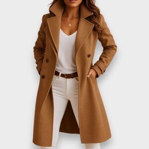 Women's Tan Double-Breasted Coat